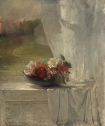 Blommor på en fönsteravsats, ca 1861